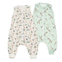 Set 2 saci dormit copii de vara din bumbac cu picioare 6-18 luni Kidizi Giraffe Safari, 0.5 tog, mansete transformabile in soseta