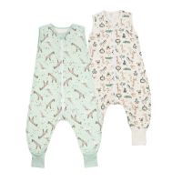 Set 2 saci dormit copii de vara din bumbac cu picioare 6-18 luni Kidizi Giraffe Safari, 0.5 tog, mansete transformabile in soseta