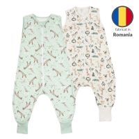 Set 2 saci dormit copii de vara din bumbac cu picioare 6-18 luni Kidizi Giraffe Safari, 0.5 tog, mansete transformabile in soseta
