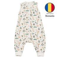 Sac dormit copii de vara din bumbac cu picioare 6-18 luni Safari, 0.5 tog, mansete transformabile in soseta