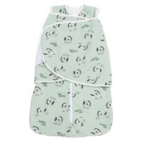 Sac de dormit bebelusi cu sistem de infasare din bumbac flausat Kidizi Zebra Mint, 0-6 luni, 1 tog