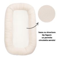 Baby nest ergonomic cu baza respirabila si husa detasabila din muselina Kidizi Airnest Natur