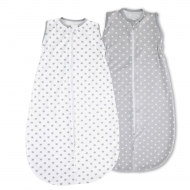 Set 2 saci dormit copii de vara 0-18 luni Kidizi White Stars Grey Stars, 80 cm, 0.5 tog