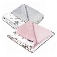 Set 2 paturici duble pufoase cu doua fete 100x78 cm Kidizi Fluffy Pink Stars