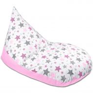 Fotoliu copii Bean Bag Lounger All Pink Stars, husa bumbac detasabila