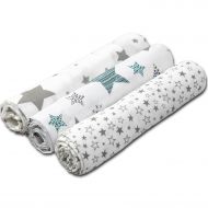 Set 3 paturici muselina 78x78 cm Kidizi All Mint Stars Stars, 100% bumbac