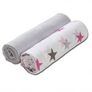 Set 2 paturici muselina 120x120 cm Kidizi Pink Stars, 100% bumbac