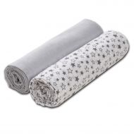 Set 2 paturici muselina 110x100 cm Kidizi Grey Stars, 100% bumbac