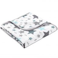 Paturica dubla de muselina XXL 120x120 cm Kidizi All Mint Stars, 100% bumbac