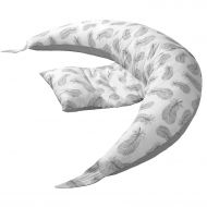 Perna gravide multifunctionala 8 in 1  Kidizi Luna Grey Feathers 230x35 cm, husa detasabila din bumbac