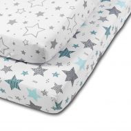 Set 2 cearceafuri din bumbac cu elastic  roata pentru patut 120x60 cm Kidizi Galaxy All Mint Stars
