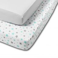 Set 2 cearceafuri din bumbac cu elastic  roata pentru patut 120x60 cm Kidizi Galaxy Mint