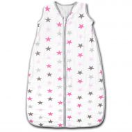 Sac dormit copii de vara din muselina Kidizi Pink Stars 90 cm