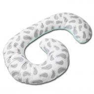 Perna gravide cu husa detasabila din bumbac, Kidizi Elisa Mint Grey Feathers, ofera suport spate, genunchi, burta