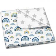 Paturica dubla din bumbac si flanel 100x75 cm Kidizi Grey Stars, 100% bumbac