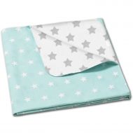 Paturica dubla din bumbac si flanel 100x75 cm Kidizi Mint Stars, 100% bumbac