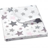 Paturica dubla din bumbac si flanel 100x75 cm Kidizi Pink Stars, 100% bumbac