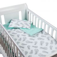 Set perna bebelus si plapumioara 100x75 cm din bumbac Kidizi Mint Feathers