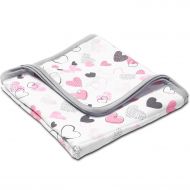 Paturica dubla de muselina XXL 120x120 cm Kidizi Pink Hearts, 100% bumbac