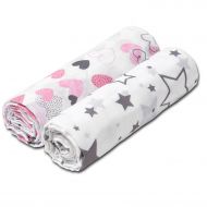Set 2 paturici muselina 120x120 cm Kidizi Pink Hearts, 100% bumbac