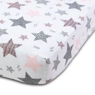 Cearceaf din bumbac cu elastic roata pentru patut 140x70 cm Kidizi All Pink Stars