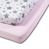 Set 2 cearceafuri din bumbac cu elastic  roata pentru patut 140x70 cm Kidizi Pink Stars