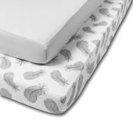 Set 2 cearceafuri din bumbac cu elastic  roata pentru patut 120x60 cm Kidizi All Grey Feathers
