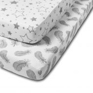Set 2 cearceafuri din bumbac cu elastic  roata pentru patut 120x60 cm Kidizi Galaxy Feathers