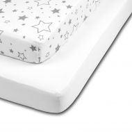 Set 2 cearceafuri din bumbac cu elastic  roata pentru patut 120x60 cm Kidizi Galaxy Grey White