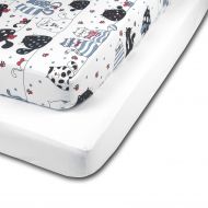 Set 2 cearceafuri din bumbac cu elastic  roata pentru patut 120x60 cm Kidizi Happy Kitten White 