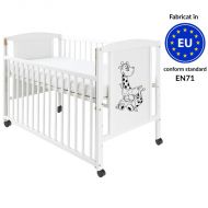Patut din lemn masiv 120x60 cm Bria alb cu laterala culisanta si roti