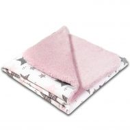 Paturica dubla pufoasa cu doua fete 100x78 cm Kidizi Fluffy All Pink Stars