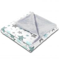 Paturica dubla pufoasa cu doua fete 100x78 cm Kidizi Fluffy All Mint Stars