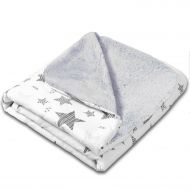 Paturica dubla pufoasa cu doua fete 100x78 cm Kidizi Fluffy Magic Stars Grey