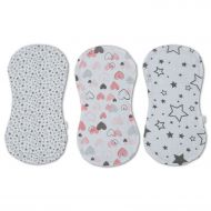 Set 3 protectii antiregurgitare duble din muselina si flanel Kidizi Pink Hearts