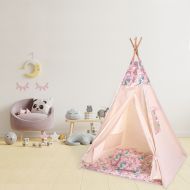Cort copii stil indian Teepee Tent Kidizi Pink Unicorn, include covoras gros si 2 perne