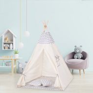 Cort copii stil indian Teepee Tent ZigZag Grey XXL, include covoras gros si 2 perne
