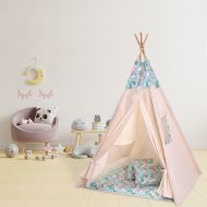 Cort copii stil indian Teepee Tent Kidizi Mint Unicorn, include covoras gros si 2 perne