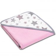 Prosop bebe din bumbac cu gluga 90x90 cm Kidizi All Pink Stars, roz