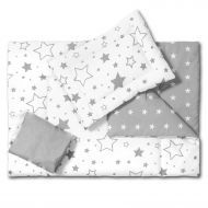 Set lenjerie 3 piese din bumbac Kidizi Galaxy Grey, perna bebelus, plapumioara  si cearceaf