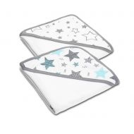 Set doua prosoape bebelus din bumbac cu gluga 90x90 cm Kidizi Galaxy Grey / All Mint Stars