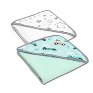 Set doua prosoape bebelus din bumbac cu gluga 90x90 cm Kidizi Galaxy Grey / Husty Rabbit