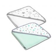 Set doua prosoape  bebe din bumbac cu gluga 90x90 cm Kidizi Galaxy Grey Mint