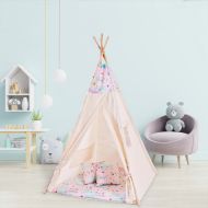 Cort copii stil indian Teepee Tent Kidizi Pink Moon, include covoras gros si 2 perne