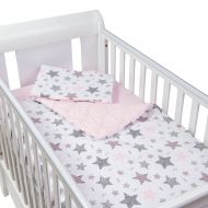 Set perna bebelus si plapumioara matlasata 100x75 cm Kidizi Pink Stars