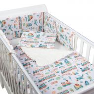 Set lenjerie matlasata 4 piese Kidizi Choo Choo, include perna, plapumioara, aparatoare si cearceaf