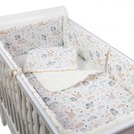 Set lenjerie matlasata 5 piese Kidizi Forest Friends, include perna, plapumioara, aparatoare si cearceaf