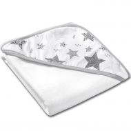 Prosop bebe din bumbac cu gluga 90x90 cm Kidizi Magic Grey Stars