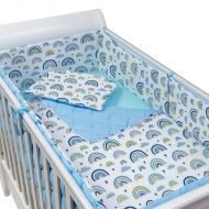 Set lenjerie matlasata 5 piese Kidizi Blue Rainbow, include perna, plapumioara, aparatoare si cearceaf