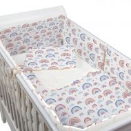 Set lenjerie 5 piese din flanel Kidizi Beige Rainbow, perna bebelus, plapumioara, aparatori si cearceaf